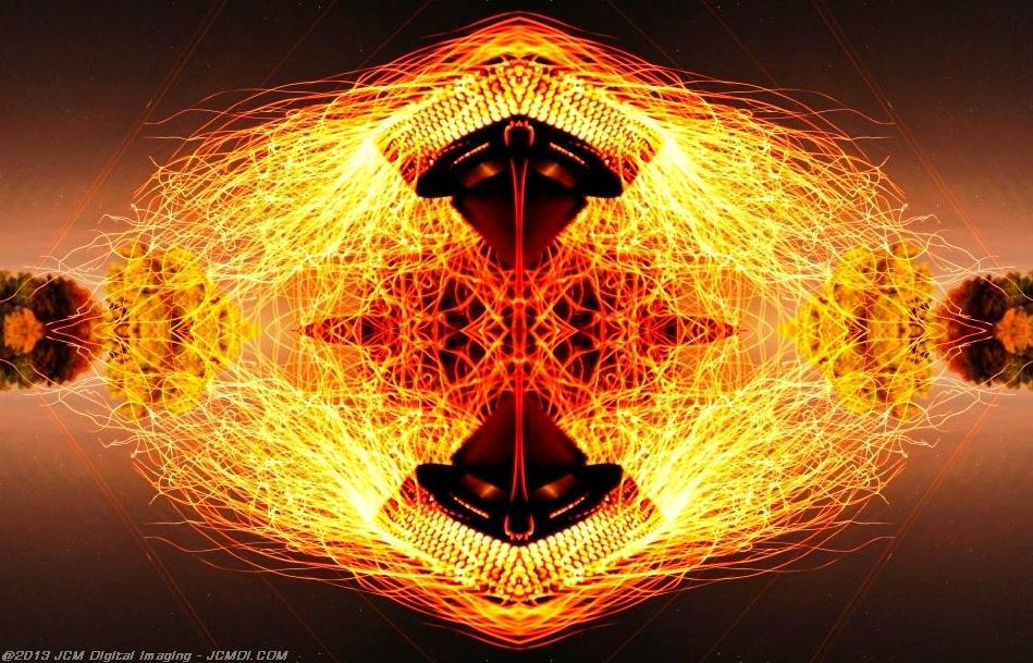 Long exposure chimney sparks quadroscopic artwork